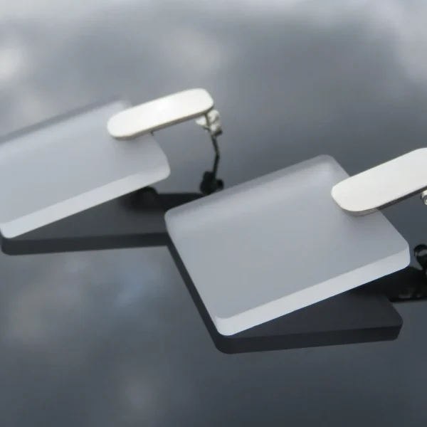 silver and acrylic necklace in frosted white