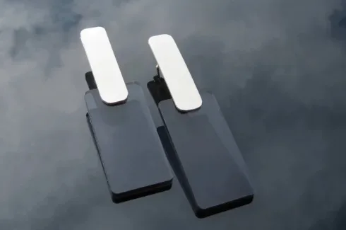 silver and acrylic earrings in translucent smoky grey e2003 sa