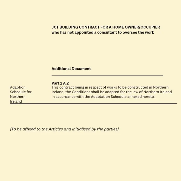 ni adaptation schedule for jct building contract for a homeowner/occupier who has appointed a consultant