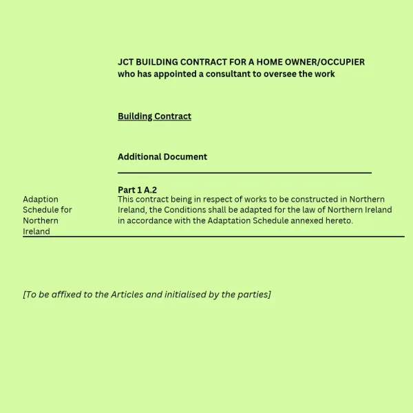 ni adaptation schedule for jct building contract for a homeowner/occupier who has appointed a consultant